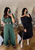 Pink Lily Green Back Tie Smocked Wide Leg Jumpsuit- Size L (sold out online)