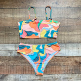 Shein Orange/Peach/Aqua/Yellow Pattern Padded Bikini Top- Size M (we have matching sarong and bikini bottoms)