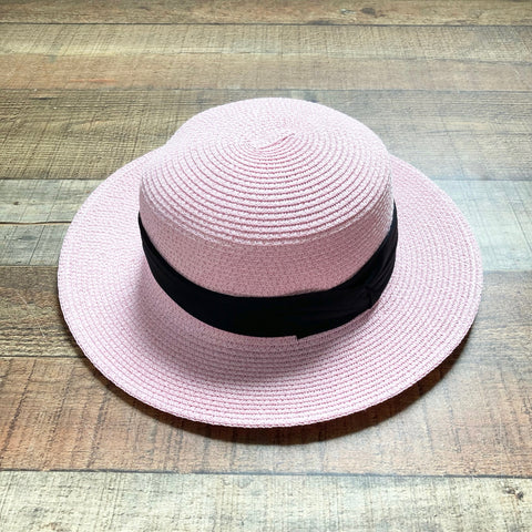 No Brand Light Pink Paper Straw with Black Band Adjustable Boaters Hat