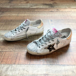 Golden Goose Silver Glitter and Animal Print Fur Super-Star Sneakers- Size 39/US 9