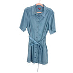 STAUD Blue Suede Button Up Belted Dress- Size XL