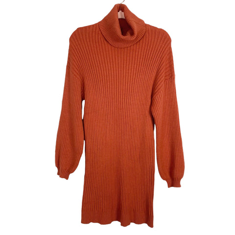 YIBOCK Brick Ribbed Turtleneck Sweater Dress- Size L