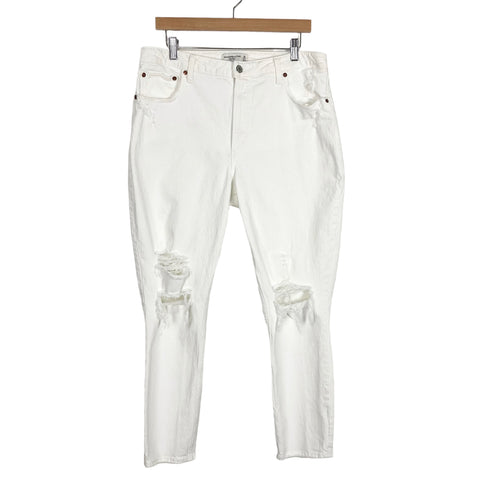 Abercrombie & Fitch White Distressed Curve Love Skinny High Rise Jeans- Size 32/14 (Inseam 27”)