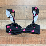 Beach Riot Black with Pink Hearts Ruffle Strap and Cinched Front Bikini Top- Size XL (we have matching bottoms)
