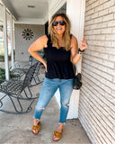 No Brand Black with Ruffle Straps Smocked Peplum Tank- Size L