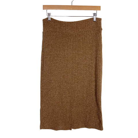 GILLI Camel Ribbed Back Slit Sweater Skirt- Size L