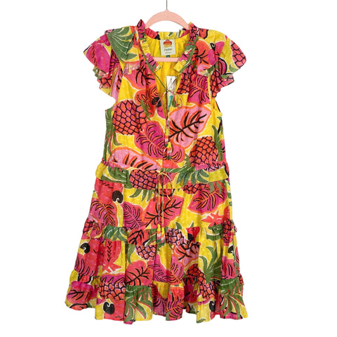 Farm Rio Yellow Fruit Dream with Beaded Tassels Ruffle Mini Dress NWT- Size XS