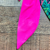 Palms Away Green Bold Roar with Hot Pink Side Tie and Side Cut Out One Shoulder Padded One Piece- Size L (see notes)