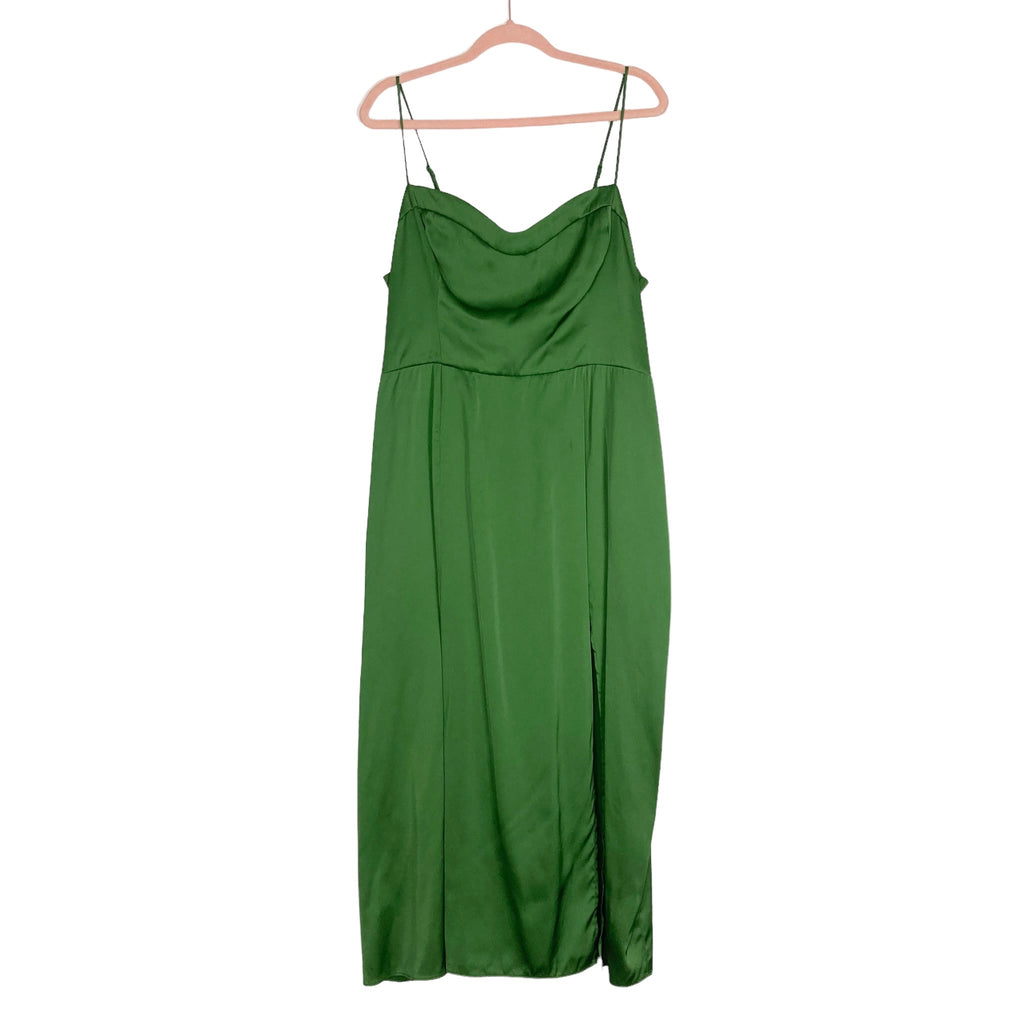 Abercrombie & Fitch Green Satin Smocked Back Front Slit Dress- Size XL The Saved Collection Abercrombie & Fitch Green Satin Smocked Back Front Slit Dress- Size XL The Saved Collection