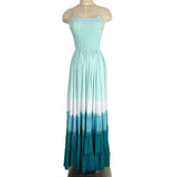 Tiare Hawaii Mint/White/Teal Ombre with Strappy Back and Back Tie Smocked Halter Maxi Dress- One Size (see notes)