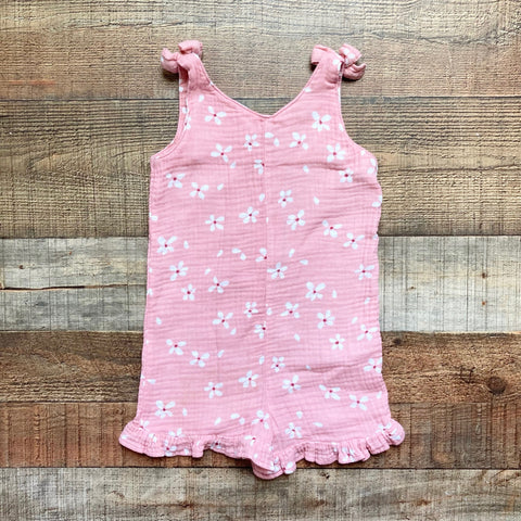 Modern Moments Pink Muslin Floral Button Front Romper- Size 2T