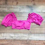 Eloquii Fuchsia Pink Puff Sleeve Off the Shoulder Padded Bikini Top- Size 14 (we have matching bottoms)