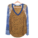 We the Free by Free People Animal Print Patchwork Friday Night Long Sleeve Tee- Size L (sold out online)