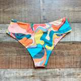Shein Orange/Peach/Aqua/Yellow Pattern Bikini Bottoms NWOT- Size M (we have matching sarong and bikini top)