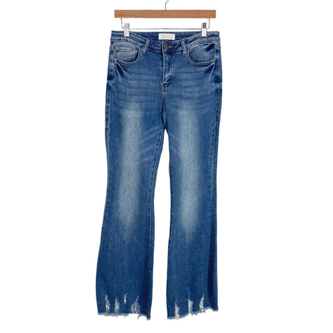 Nature Denim Medium Wash with Distressed Raw Hem Flare Jeans- Size 11/29 (Inseam 32.5”)