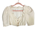 LPA Cream Brocade with Pearl Button Detail Ruffle Cropped Top- Size XS (see notes)