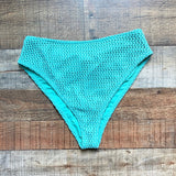 Montce Turquoise Crochet with Ruched Back Paula Bikini Bottoms- Size L (sold out online, we have matching top)