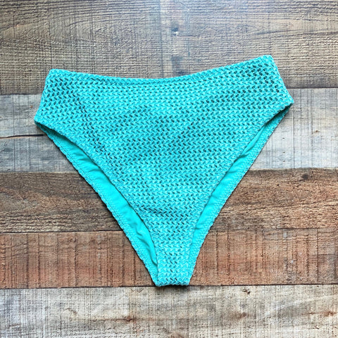 Montce Turquoise Crochet with Ruched Back Paula Bikini Bottoms- Size L (sold out online, we have matching top)