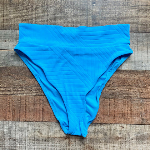 Aerie Light Blue Ribbed Pattern High Waisted Bikini Bottoms- Size L (we have matching top)