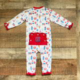 Cecil and Lou 4th of July with Monogrammed Button Butt Flap Zip Up Pajamas- Size 2T