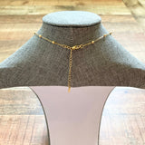 No Brand 18K Gold Beaded Chain with Green Stone Pendant Necklace