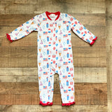 Cecil and Lou 4th of July with Monogrammed Button Butt Flap Zip Up Pajamas- Size 2T