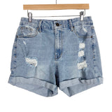 Rue 21 Light Wash Distressed High Rise Rolled Cuff Shorts NWT- Size 16