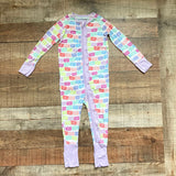 Poppy Kids Co. Multi-Color Pattern with Purple Ruffle Trim and Ruffle Butt Zip Up Pajamas- Size 18-24M
