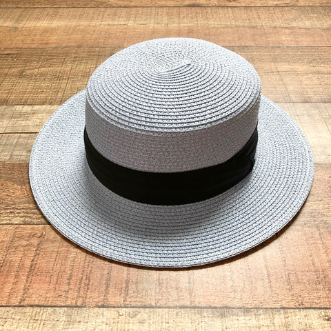 No Brand Light Blue Paper Straw with Black Band Adjustable Boaters Hat