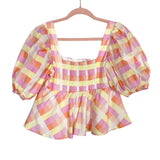 Buddy Love Pastel Checkered Puff Sleeve Top NWT- Size XS (sold out online)