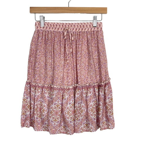 Coven & Co. Pink/Purple Floral Drawstring Waist Skirt- Size XS