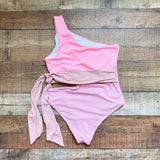 Pink Lily Pink Two Tone with Mauve Side Tie and Side Cut Out One Shoulder Padded One Piece- Size M (see notes)