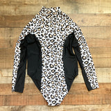 Infamous Swim Black/Animal Print Two Tone Long Sleeve Zip Front One Piece- Size XXL