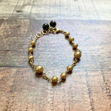 No Brand Gold Beads with Black Beads Adjustable Length Bracelet