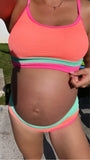 Pink Lily Neon Orange/Mint Color Block Textured High Waisted Bikini Bottoms- Size S (we have matching top)