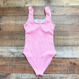 Pink Lily Pink Ribbed with Button Front Detail Padded One Piece- Size M