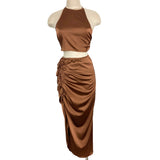 MABLE Cognac Open Back Crop Two Piece Skirt Set NWT- Size S