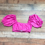 Eloquii Fuchsia Pink Puff Sleeve Off the Shoulder Padded Bikini Top- Size 14 (we have matching bottoms)