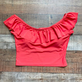 Sassy Red Lipstick x Pink Desert Red Off the Shoulder Ruffle Padded Swim Top NWT- Size XL (sold out online)