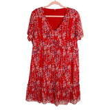 No Brand Red with Floral Pattern Ruffle Dress- Size XL (see notes)