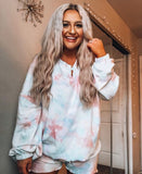No Brand Pink/Blue Fleece Tye Dye Button Front Sweatshirt- Size XL