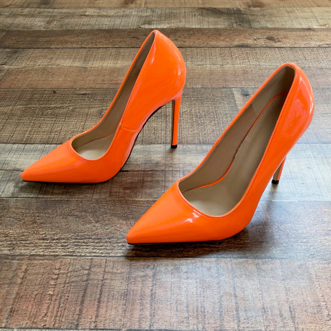 No Brand Bright Orange Patent Pointy Toe Stiletto Heels- Size 39/US 9 (New in Box)