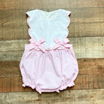 Ann + Reeves Pink Gingham Scallop Collared Bow Front Bubble- Size 24M