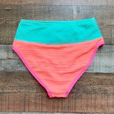 Pink Lily Neon Orange/Mint Color Block Textured High Waisted Bikini Bottoms- Size S (we have matching top)