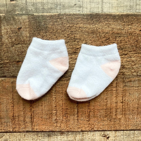 No Brand White/Pink Socks- Size ~0-3M (see notes)