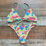 No Brand (Amazon) Neon Floral Print Padded Triangle Top and Cheeky Bottoms Bikini Set- Size M (sold out online, sold as set)