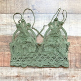 Free People One Olive Green Lace with Criss Cross Straps Bralette Cropped Top- Size S