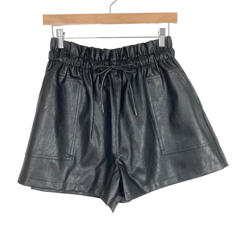GIANXIZHAN Black Faux Leather Drawstring Shorts NWT- Size XL