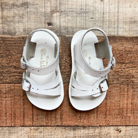 Sun-San White Leather Double Strap Sandals- Size 4 (see notes)