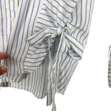 Free Assembly White/Blue Striped with Side Tie Bows Button Up- Size L
